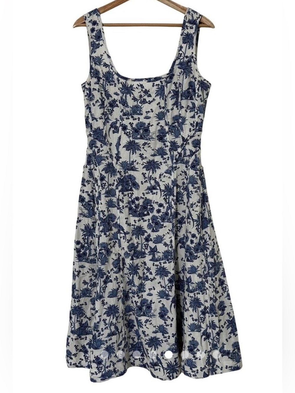 House of Harlow 1960 Blue and White Jungle Print Linen Midi Floral Dress size S